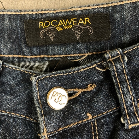 ROCAWEAR 1999 Embroidered Pocket Y2K Blue skinny Jeans size 3 - Picture 4 of 14